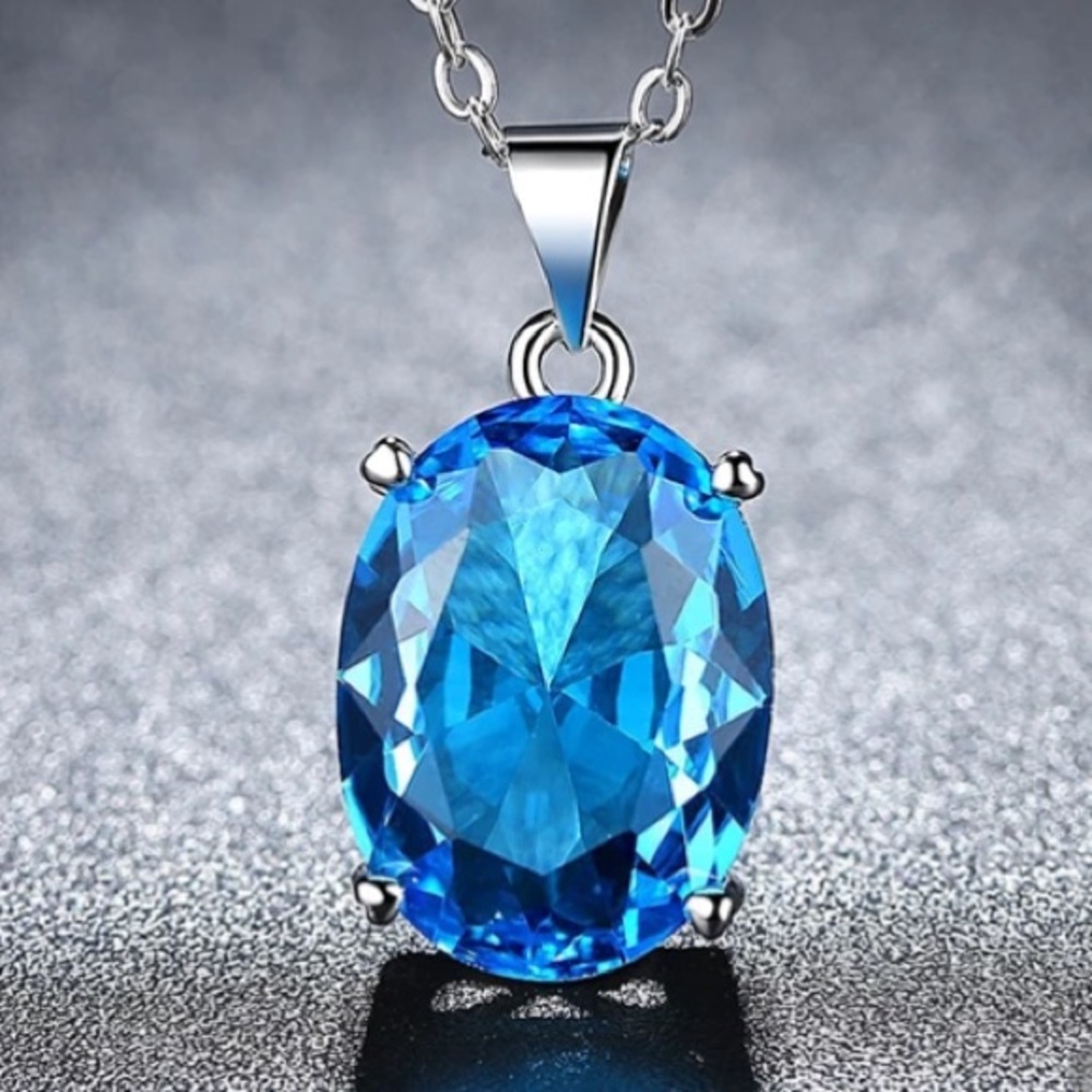 925 Sterling Silver Oval Sea Blue Topaz Pendants